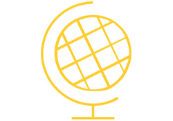 Gold icon of a globe.