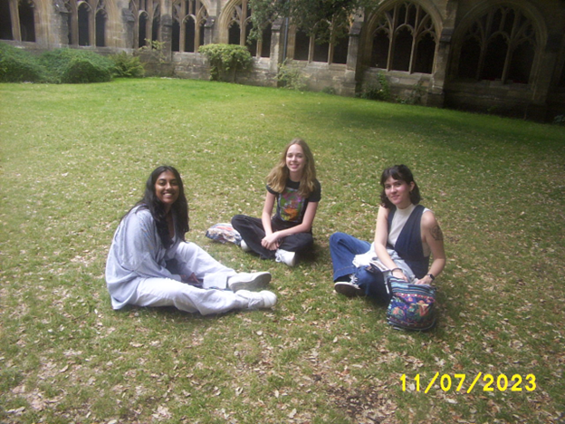 Sitting in a courtyard