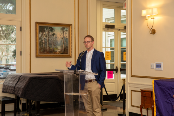 A photo of this year's Sternberg Professor, Roy Heidelberg, giving this year's Sternberg lecture