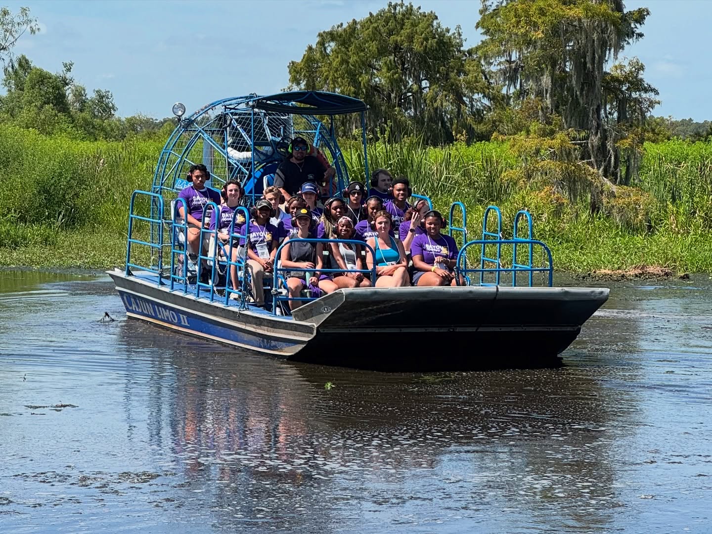 students on an air boat tour