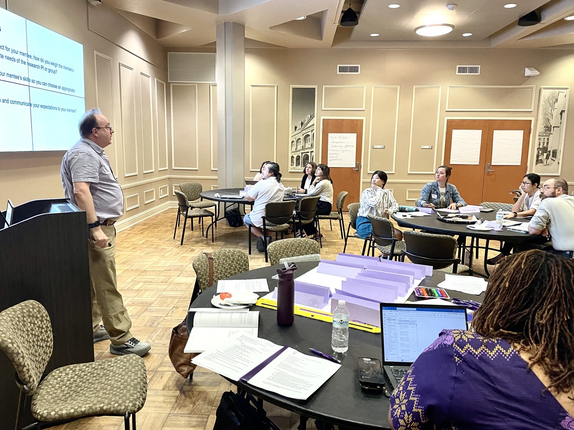 Professionals listening to a presentation