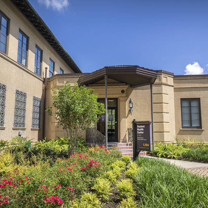 student health center entrance in spring