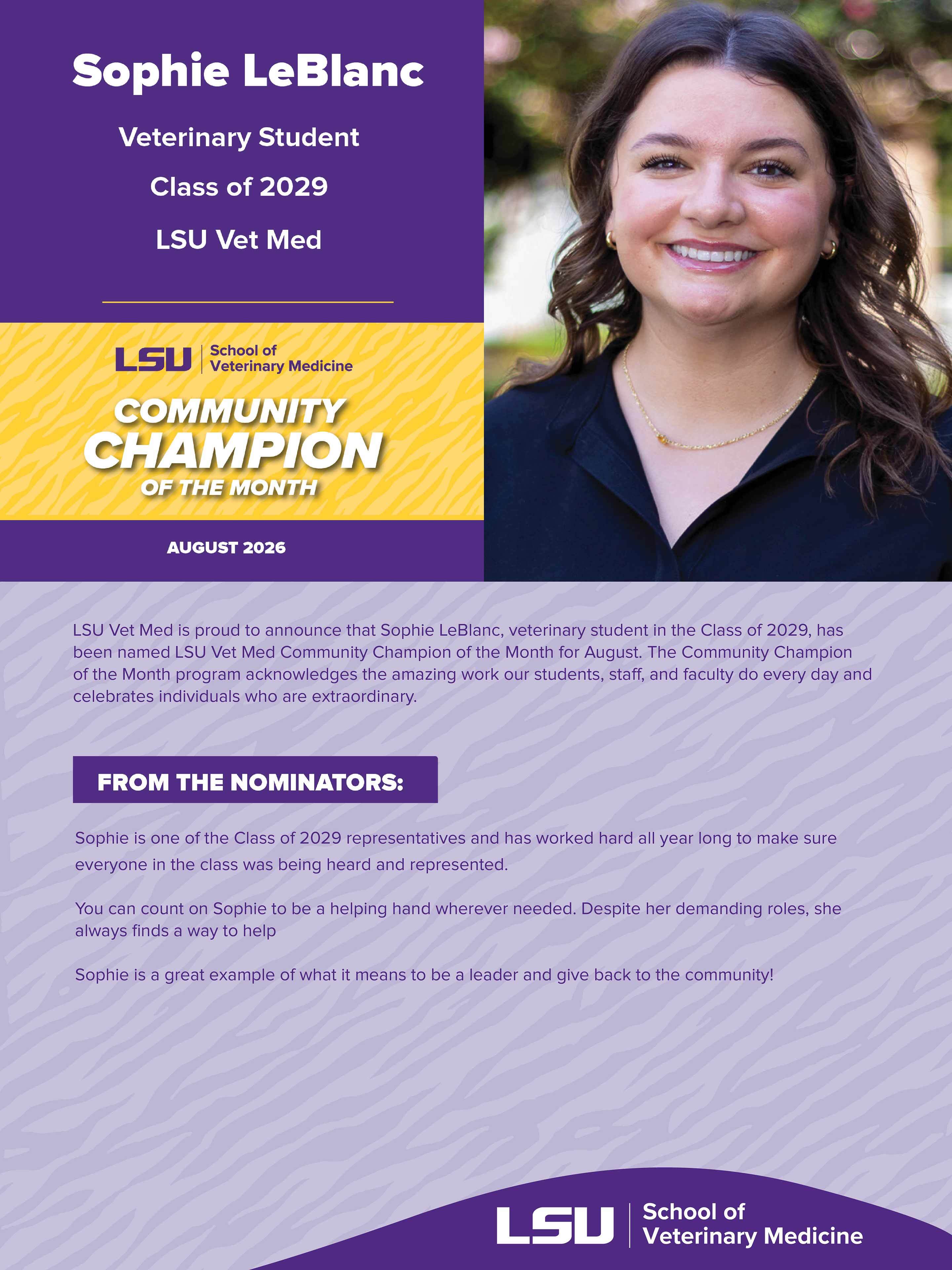 flyer with photo of Sophie LeBlanc