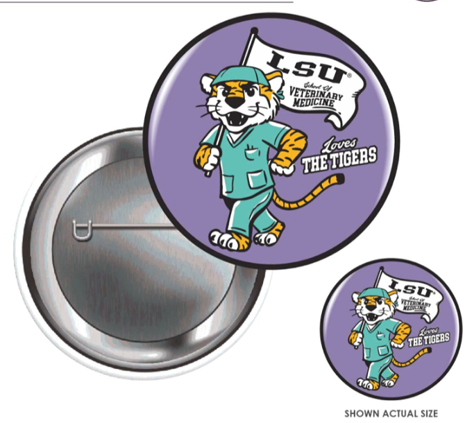 gameday pins with Mike the Tiger in medical scrubs