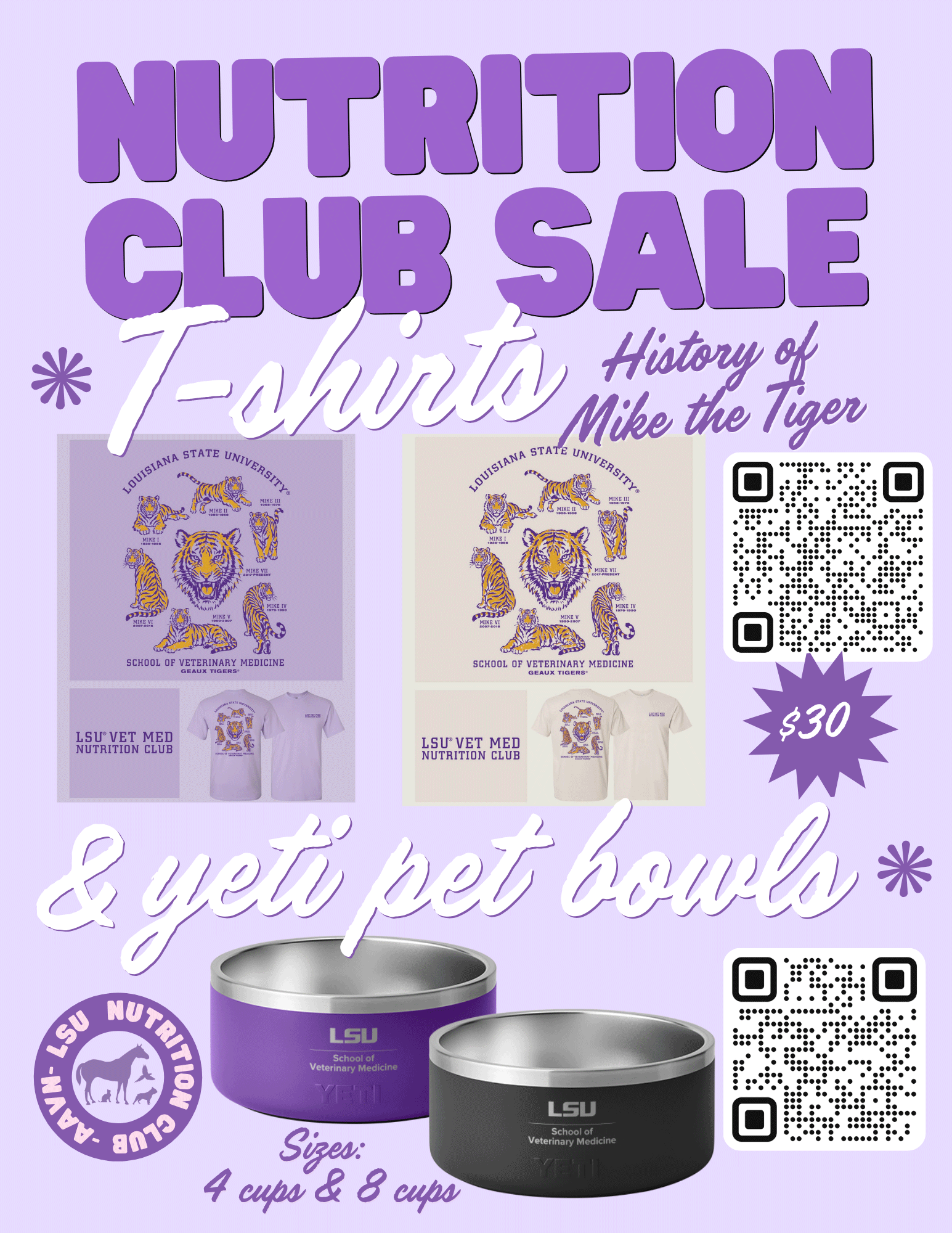 Nutrition Club purple flyer with shirts and bowls